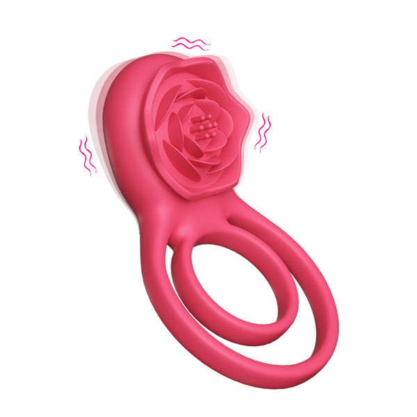 Anneau vibrant pour pénis avec stimulation du clitoris en forme de rose