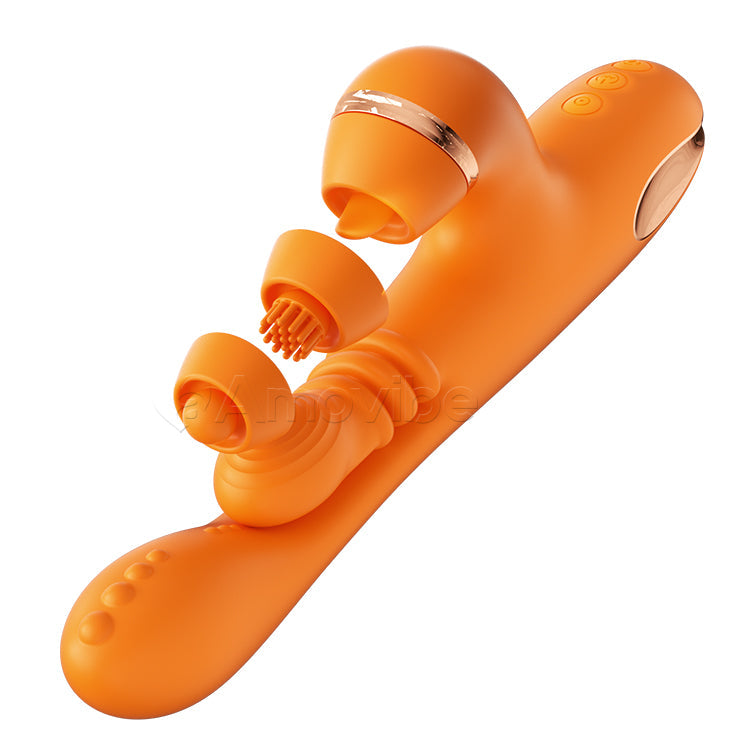 Vibromasseur Point G avec Massage en Mouvement Circulaire, Vibration & 3 Manchons pour Tapotement du Clitoris, Chatouillement & Léchage