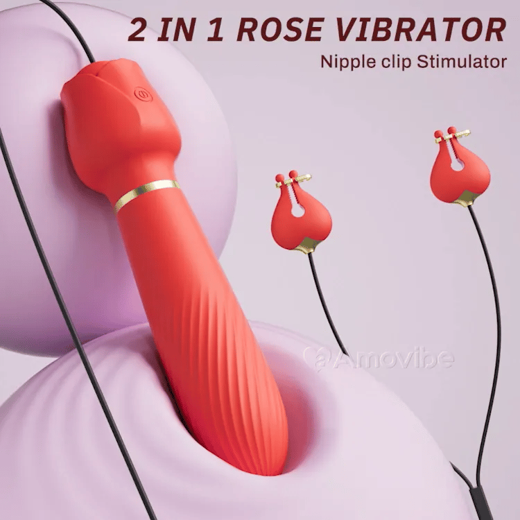 Vibromasseur clitoridien avec pinces à mamelons
