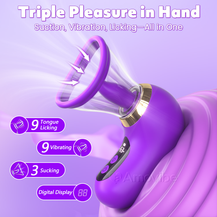 Vibromasseur 5-en-1 avec succion, léchage et contrôle LCD