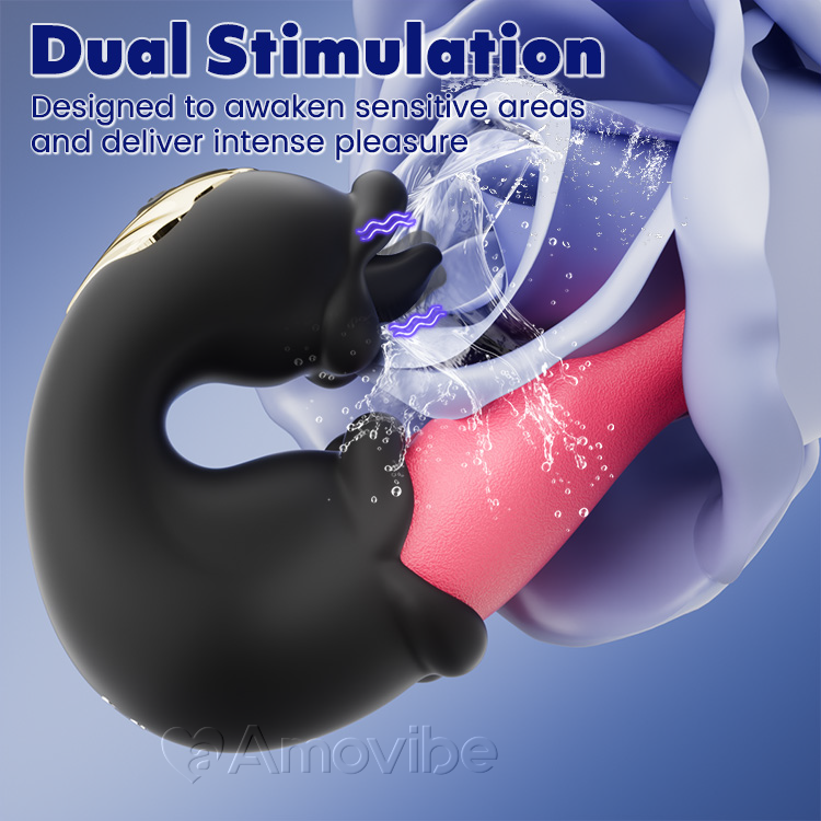 Vibromasseur à Pulsion et Léchage pour Point G avec Double Design Rose