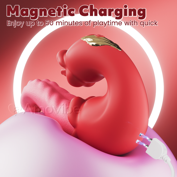 Vibromasseur Double Rose à Poussée pour Point G avec Léchage de Langue et Vibration