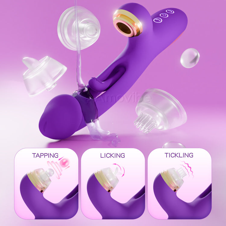 Vibromasseur innovant à point G battant avec manchons en silicone remplaçables pour fonction de tapotement, chatouillement et léchage