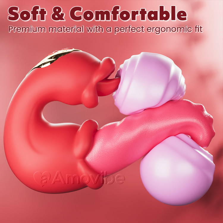 Vibromasseur Double Rose à Poussée pour Point G avec Léchage de Langue et Vibration