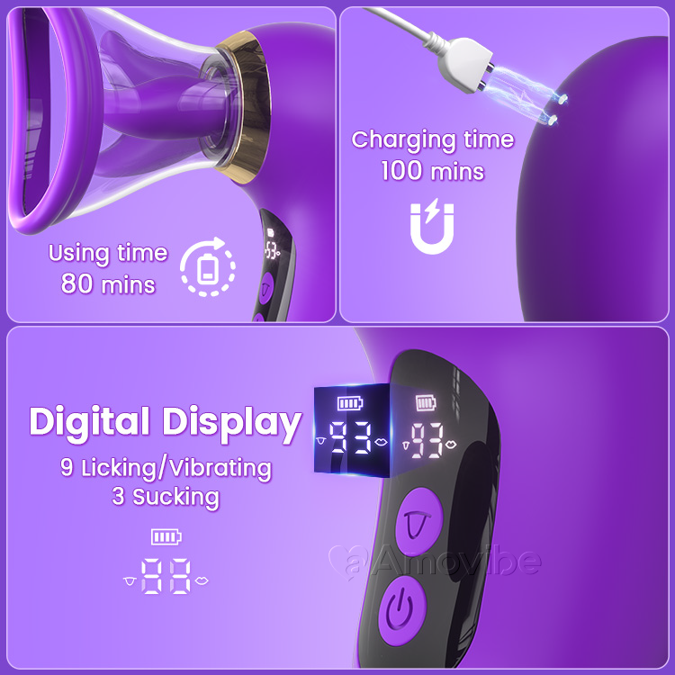 Vibromasseur 5-en-1 avec succion, léchage et contrôle LCD