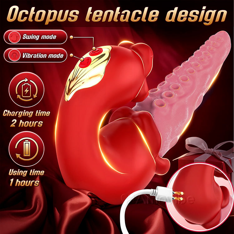 Vibromasseur pieuvre 2-en-1 avec langue taquine et 10 modes de vibration